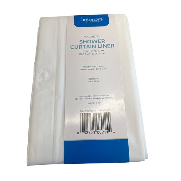 Interiors By Design Magnetic Shower Curtain Liner White 72" L X 70" W PEVA Easy - Picture 2 of 3